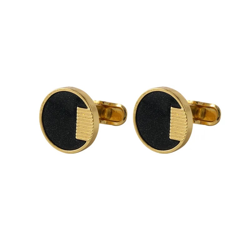 new-men's-alloy-diamond-encrusted-round-starry-sand-metal-cufflinks Round gold cufflinks
